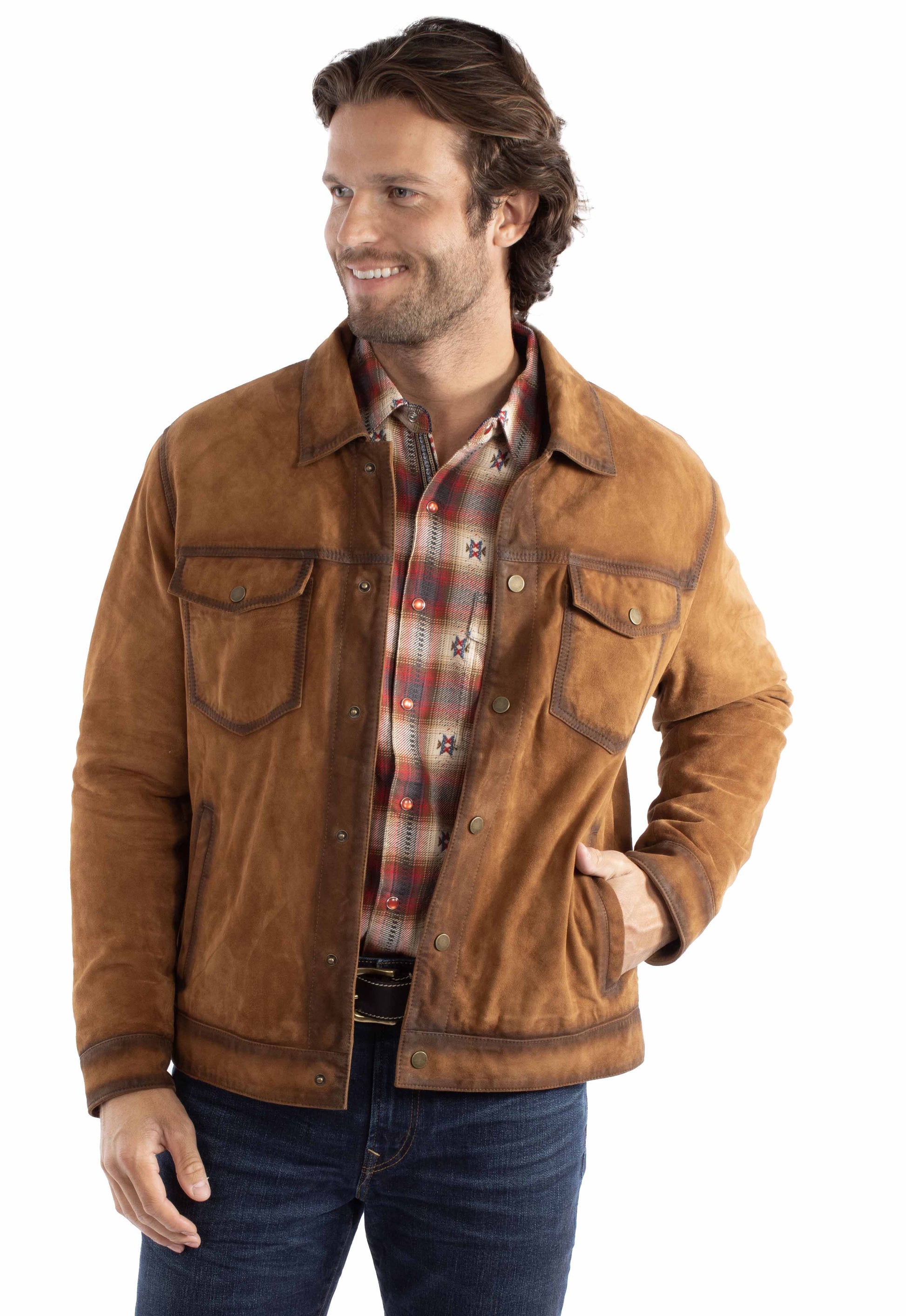 Scully Western Men's Leather Snap Front Collar Jacket in Brown
