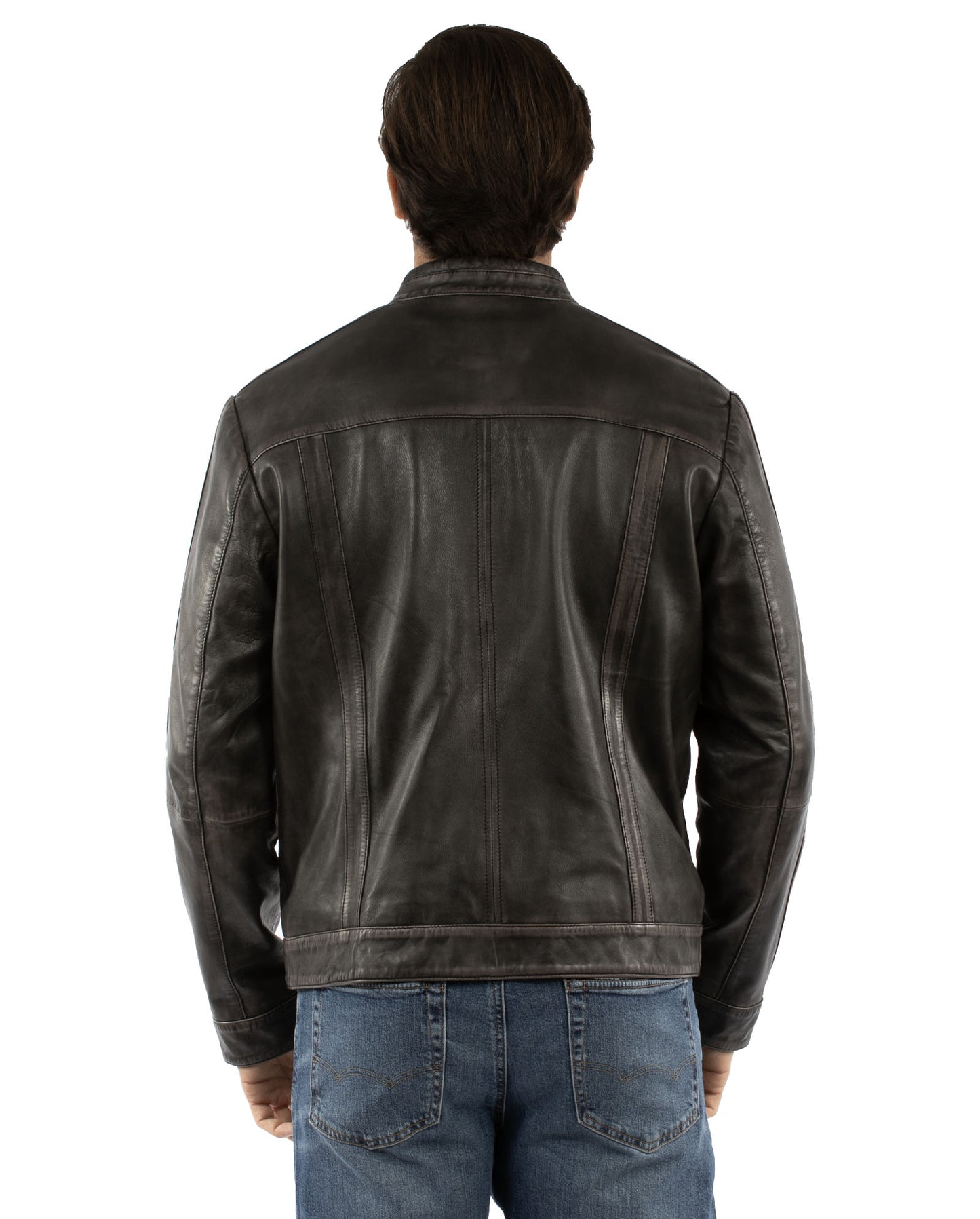Scully Western Men's Leather Zip Collar Jacket in Vintage Black