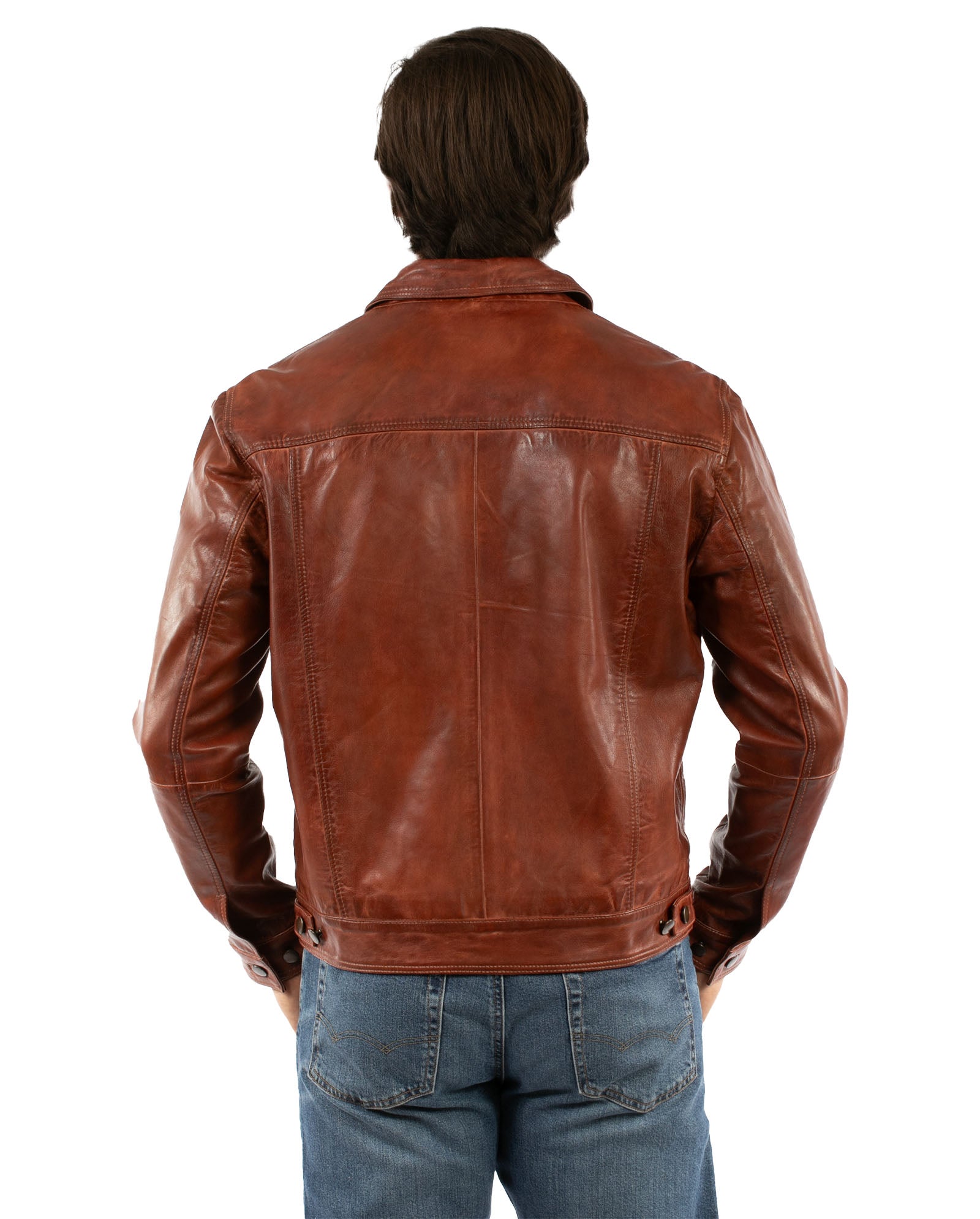 Scully Men's Leather Trucker Jacket in Cognac