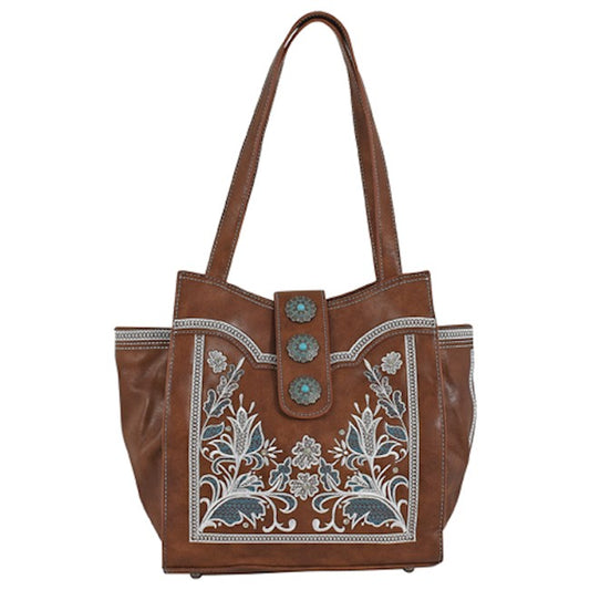 Catchfly Studio Turquoise Embroidered Floral Pattern Tote