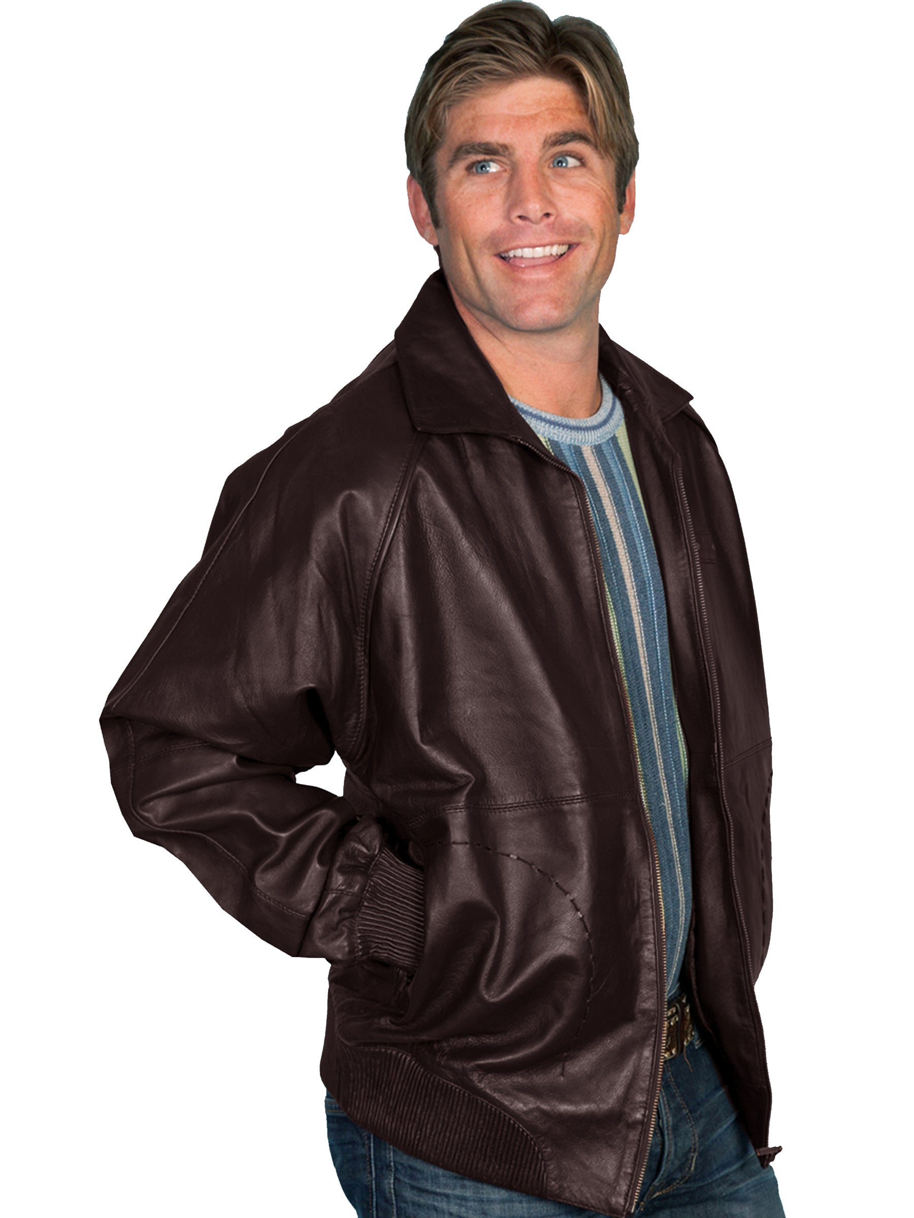 Scully Men's Zip Front large Jacket in Brown Lamb