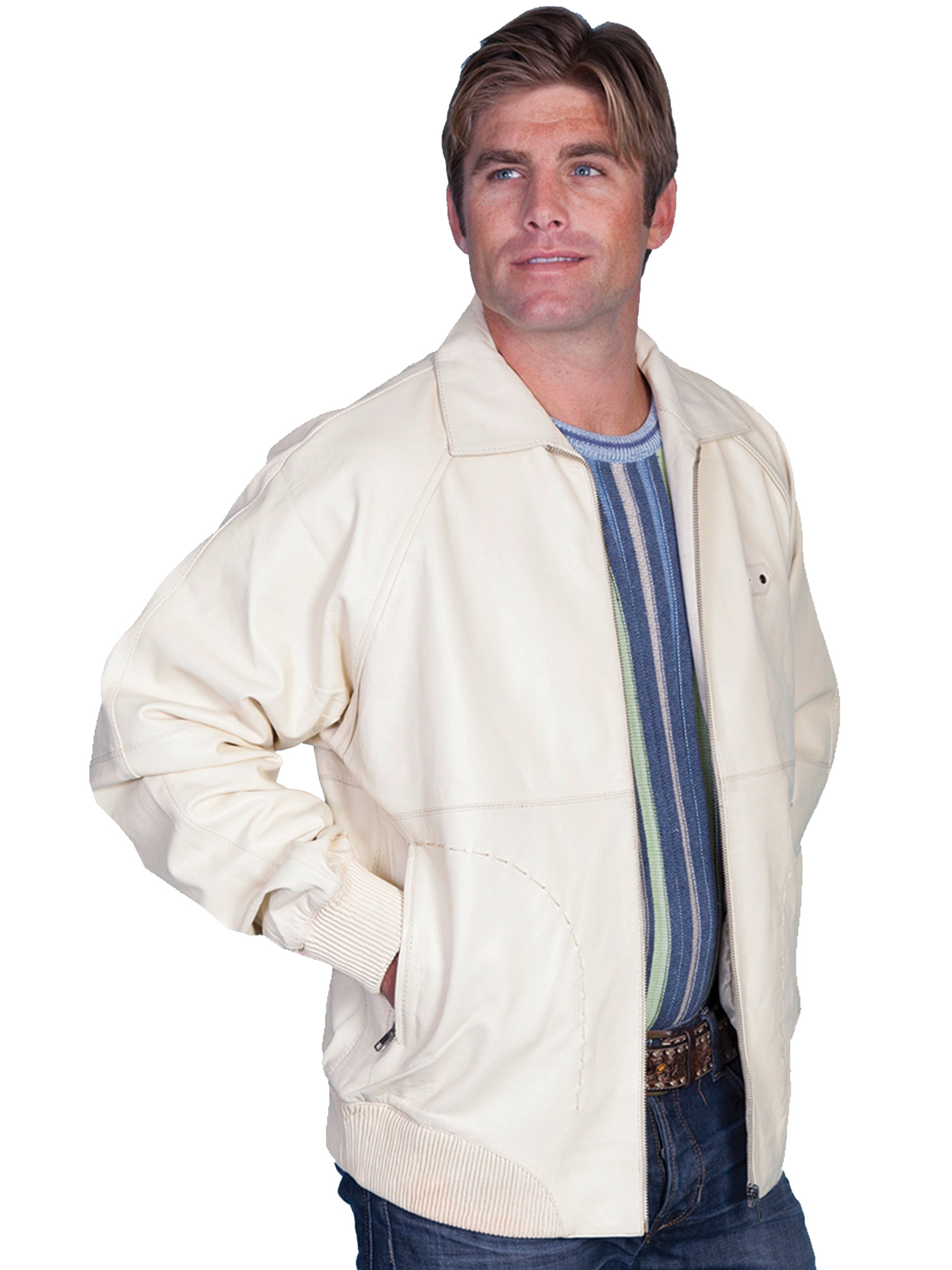 Scully Men's Full Zip Lambskin Jacket in For Men Cream