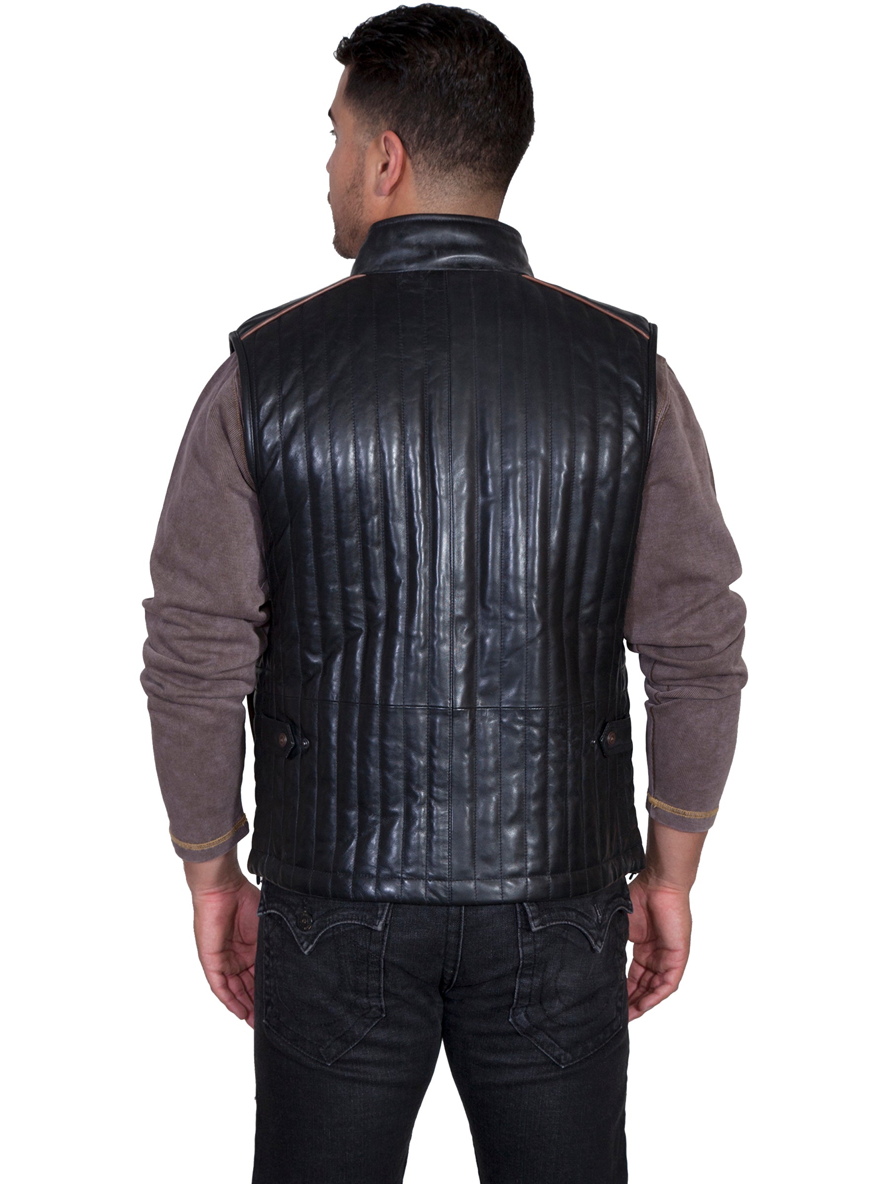 Scully Men's Quilted Two Tone Leather Vest in Black Italian Lamb