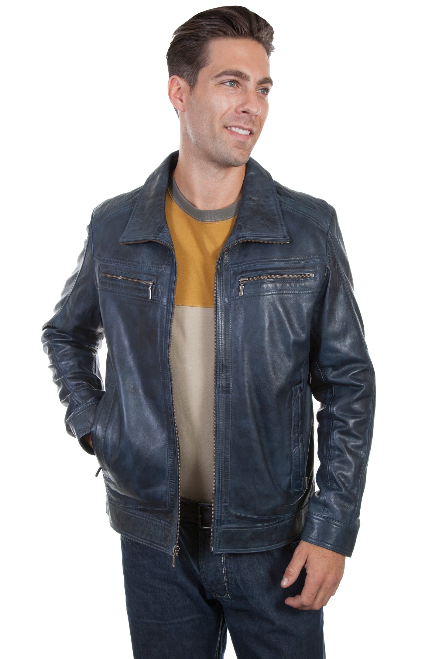 Scully Western Men's Tailored Lamb Zip Closure Jacket in Denim