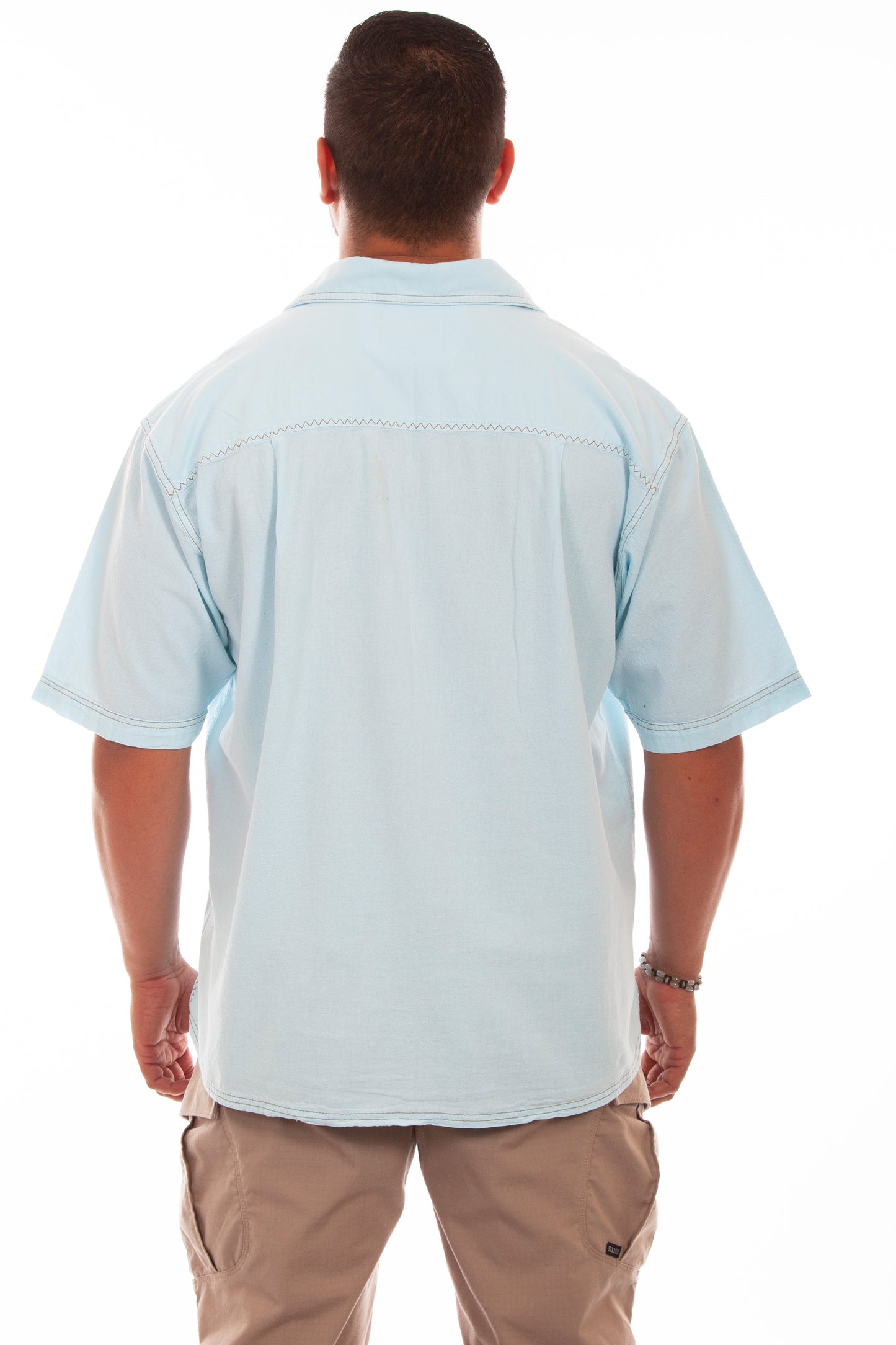 Scully Western Men's The Traveler Short Sleeve Pleated Shirt in Aqua Sky