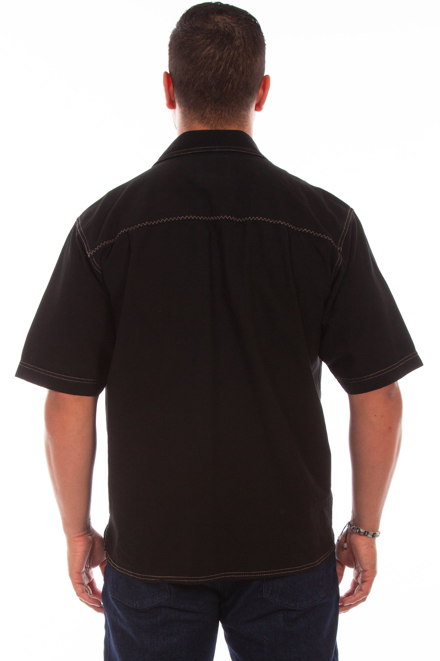 Scully Western Men's The Traveler Short Sleeve Pleated Shirt in Black