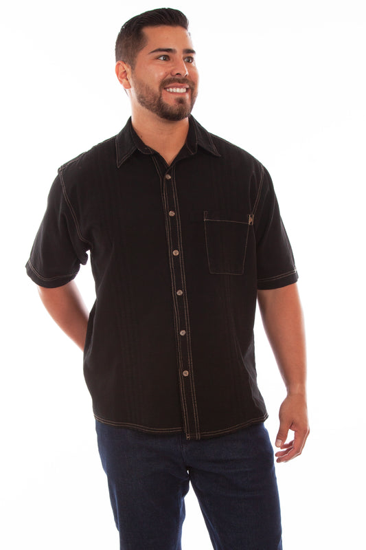Scully Western Men's The Traveler Short Sleeve Pleated Shirt in Black