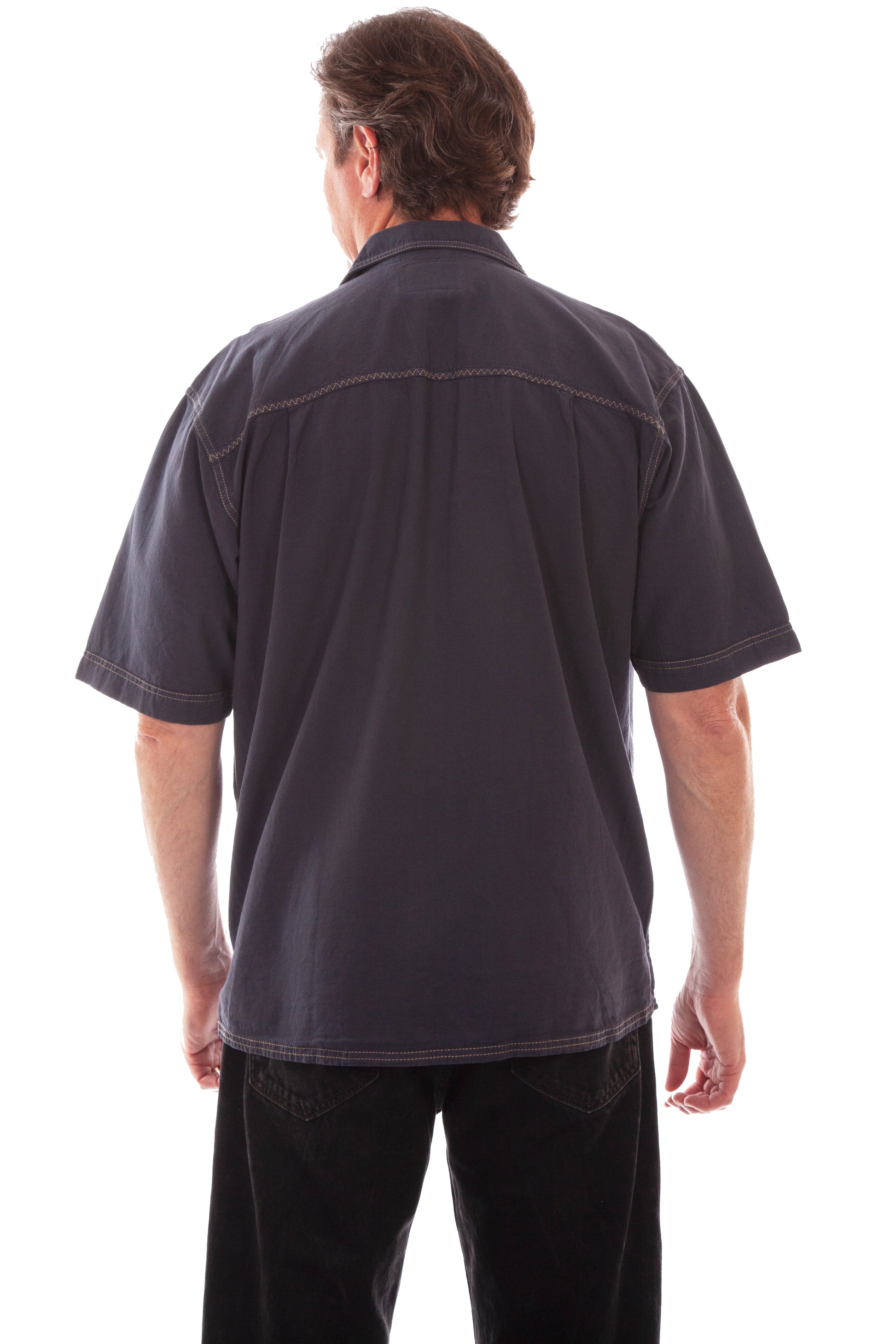 Scully Western Men's The Traveler Short Sleeve Pleated Shirt in Vallarta Blue