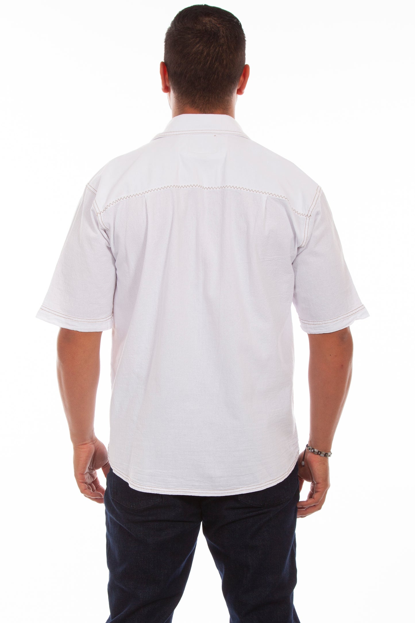 Scully Western Men's The Traveler Short Sleeve Pleated Shirt in White