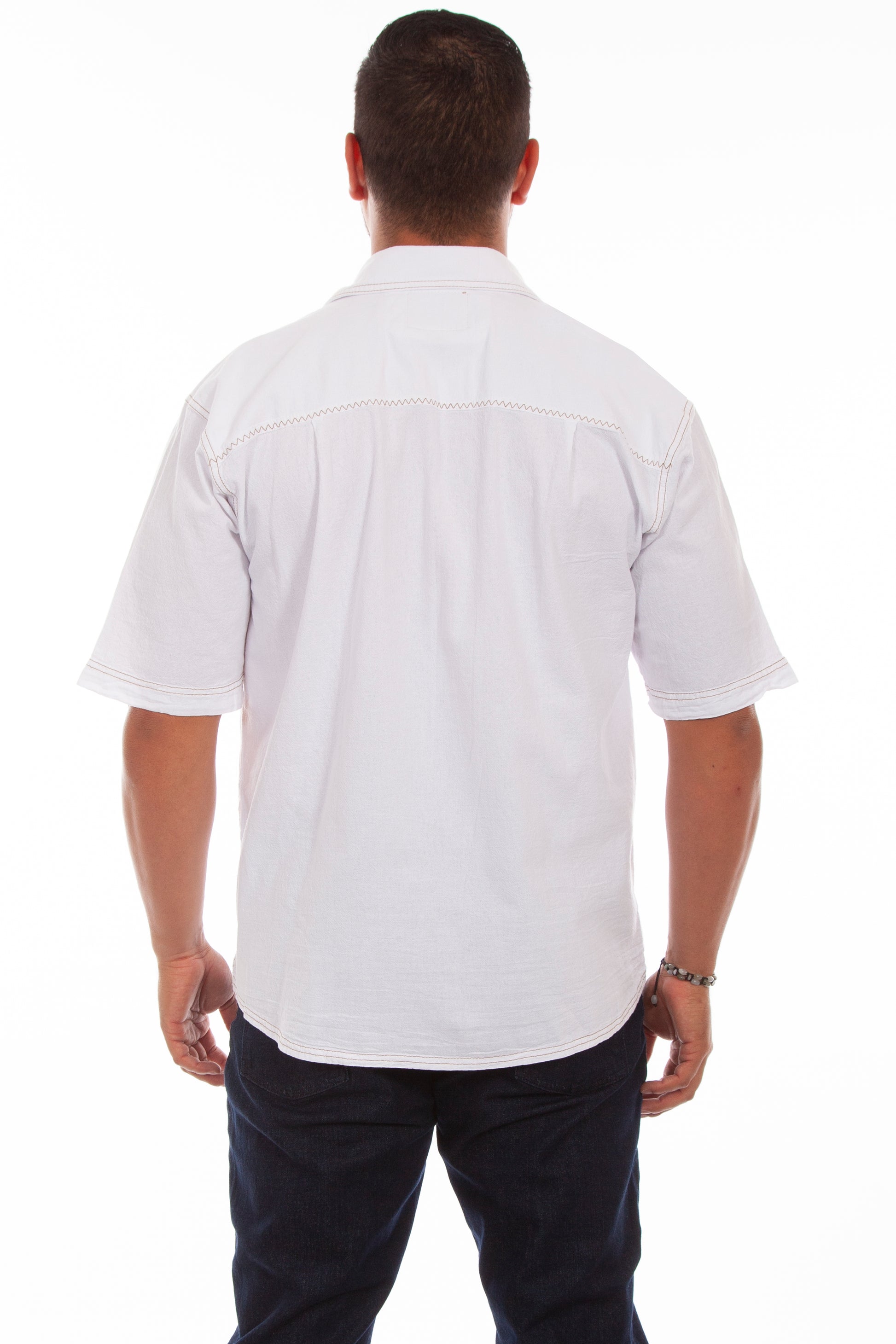 Scully Western Men's The Traveler Short Sleeve Pleated Shirt in White