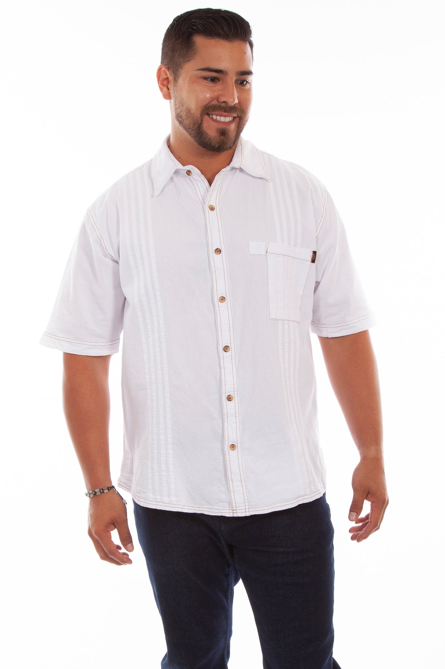 Scully Western Men's The Traveler Short Sleeve Pleated Shirt in White
