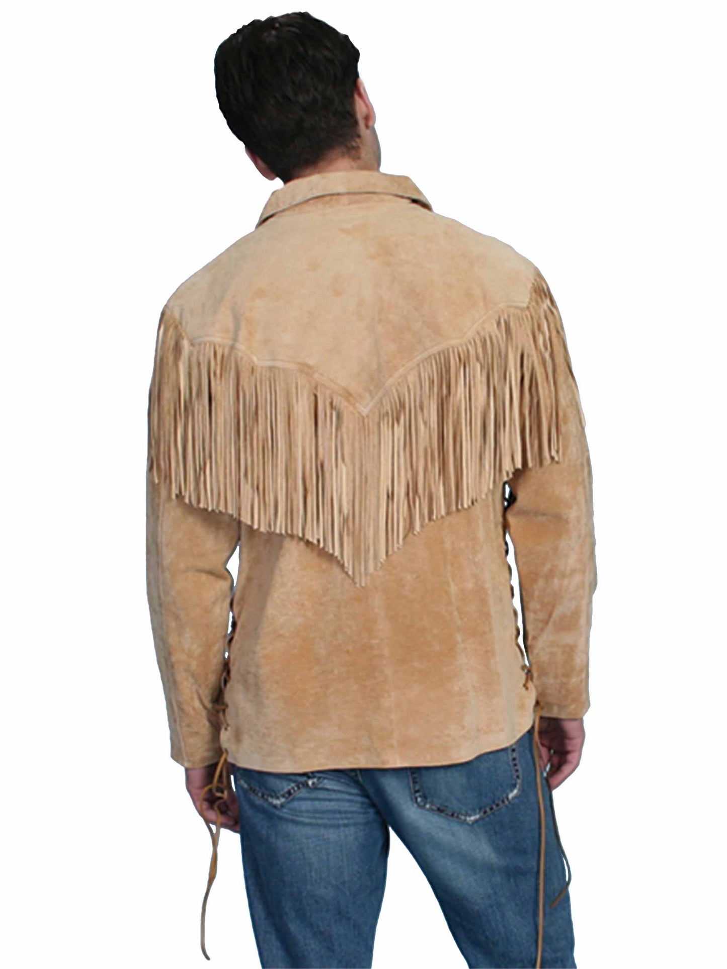 Scully Western Men's Fringed Boar Suede Leather Long Sleeve Shirt in Bourbon