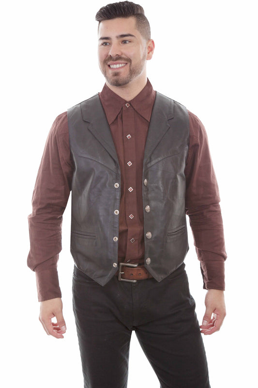Scully Men's Soft Touch Lambskin Lapel Vest in Black