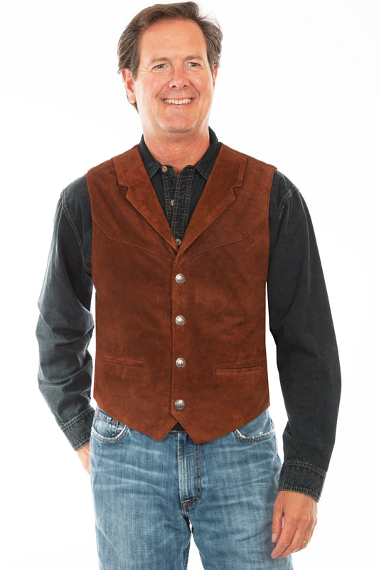 Scully Men's Suede Snap Front Lapel Vest in Cafe Brown