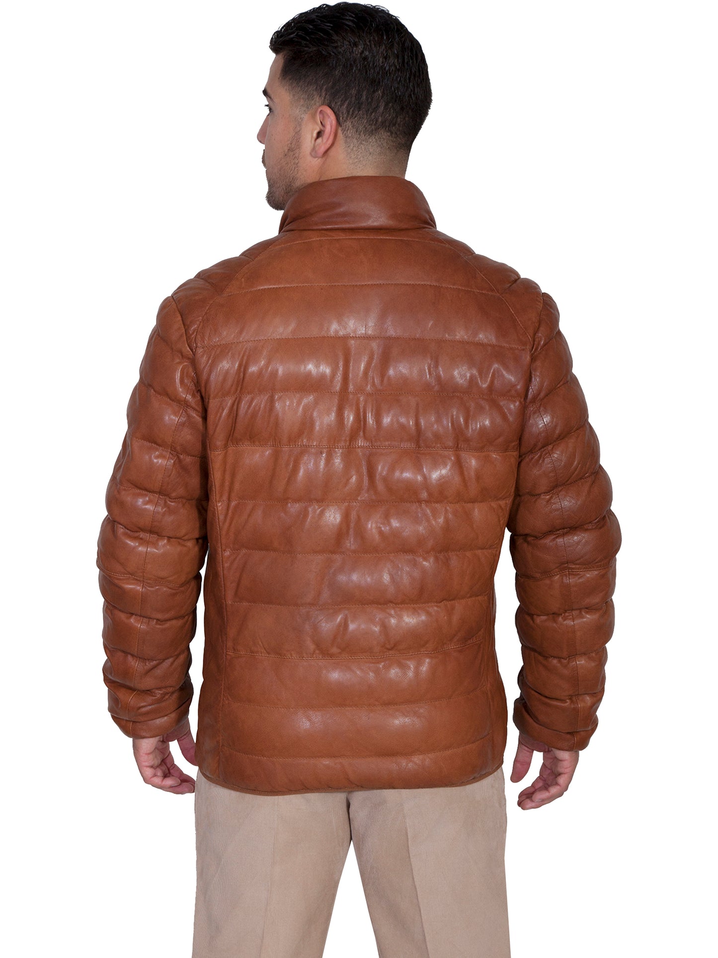 Scully Men's Ribbed Soft Lamb Leather Jacket in Cognac