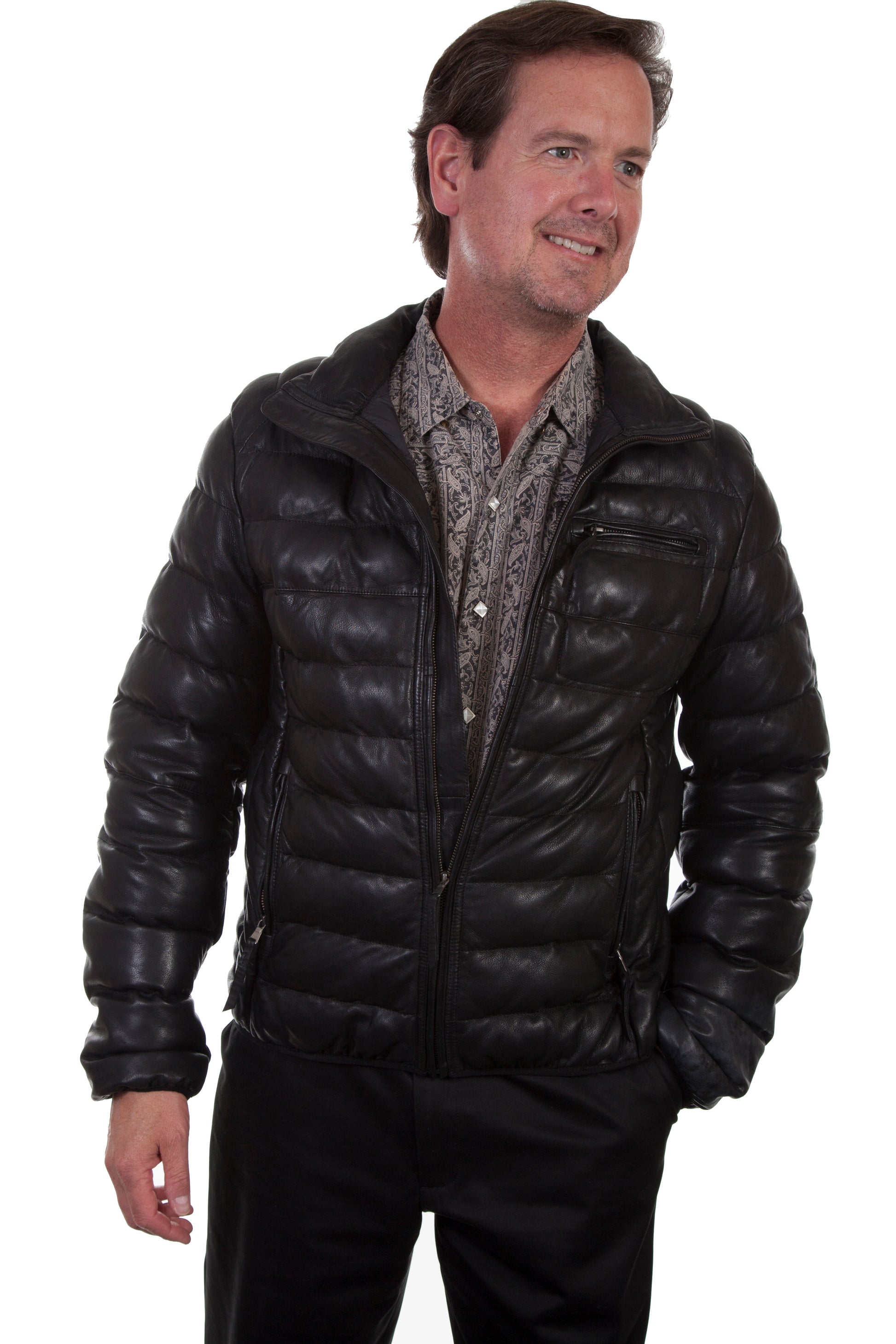 Scully Men's Horizontal Ribbed Leather Jacket in Black