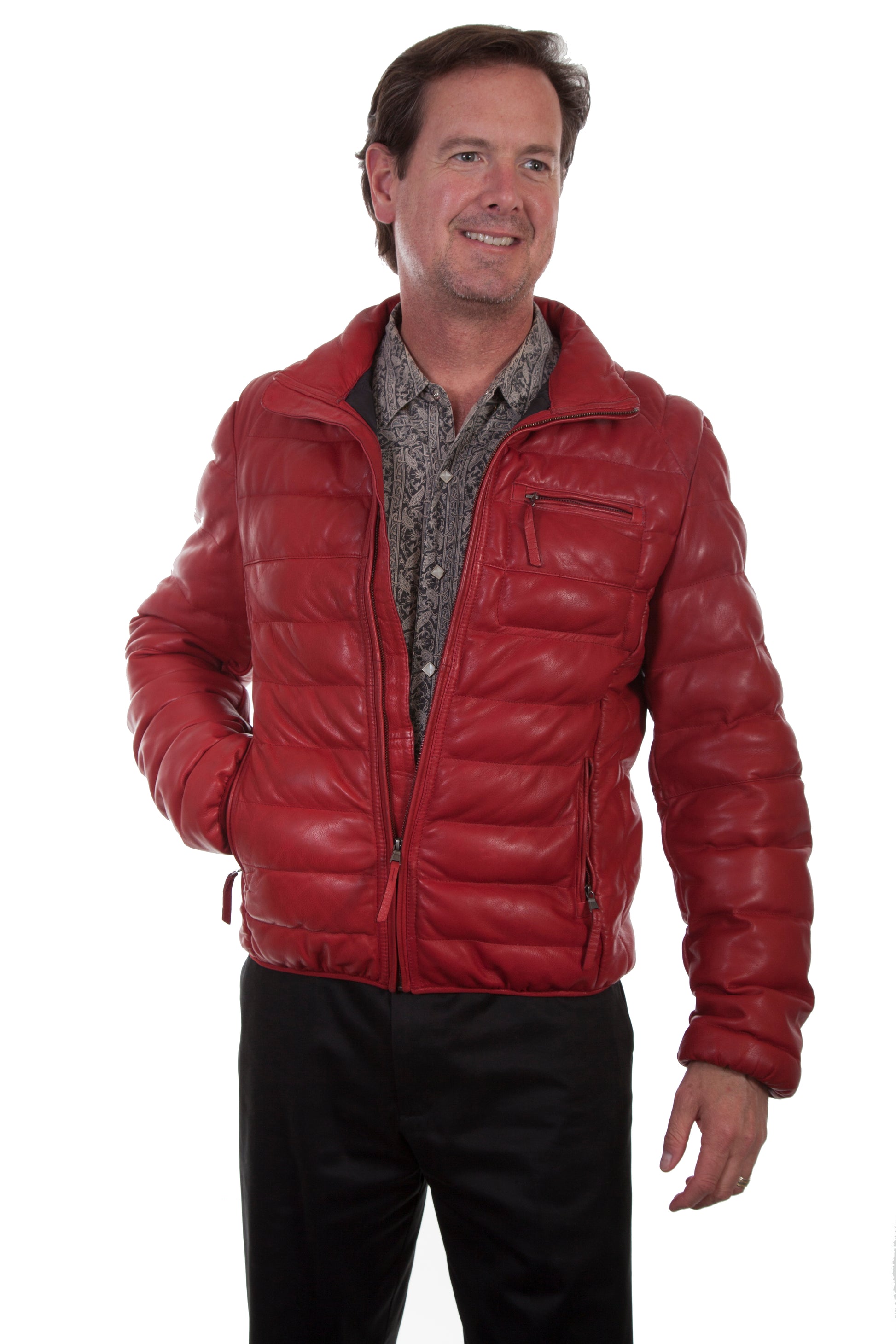 Scully Men's Horizontal Ribbed Leather Jacket in Red