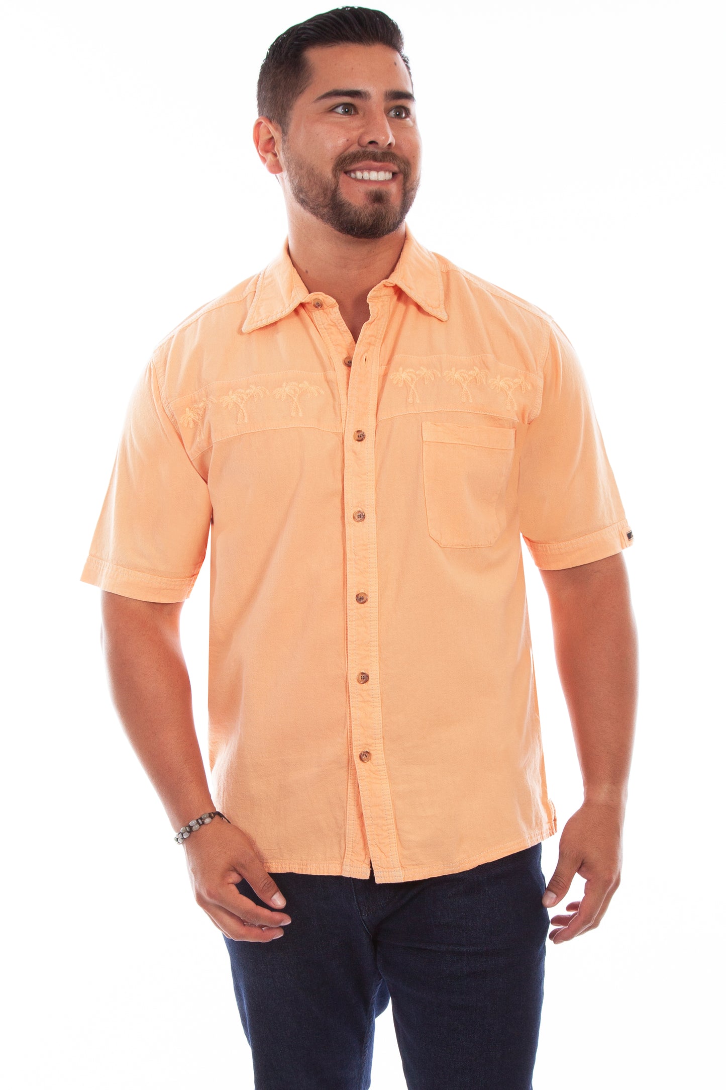 Scully Western Men's Embroidered Palm Tree Shirt in Papaya