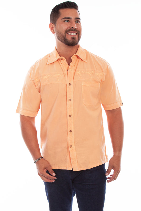 Scully Western Men's Embroidered Palm Tree Shirt in Papaya