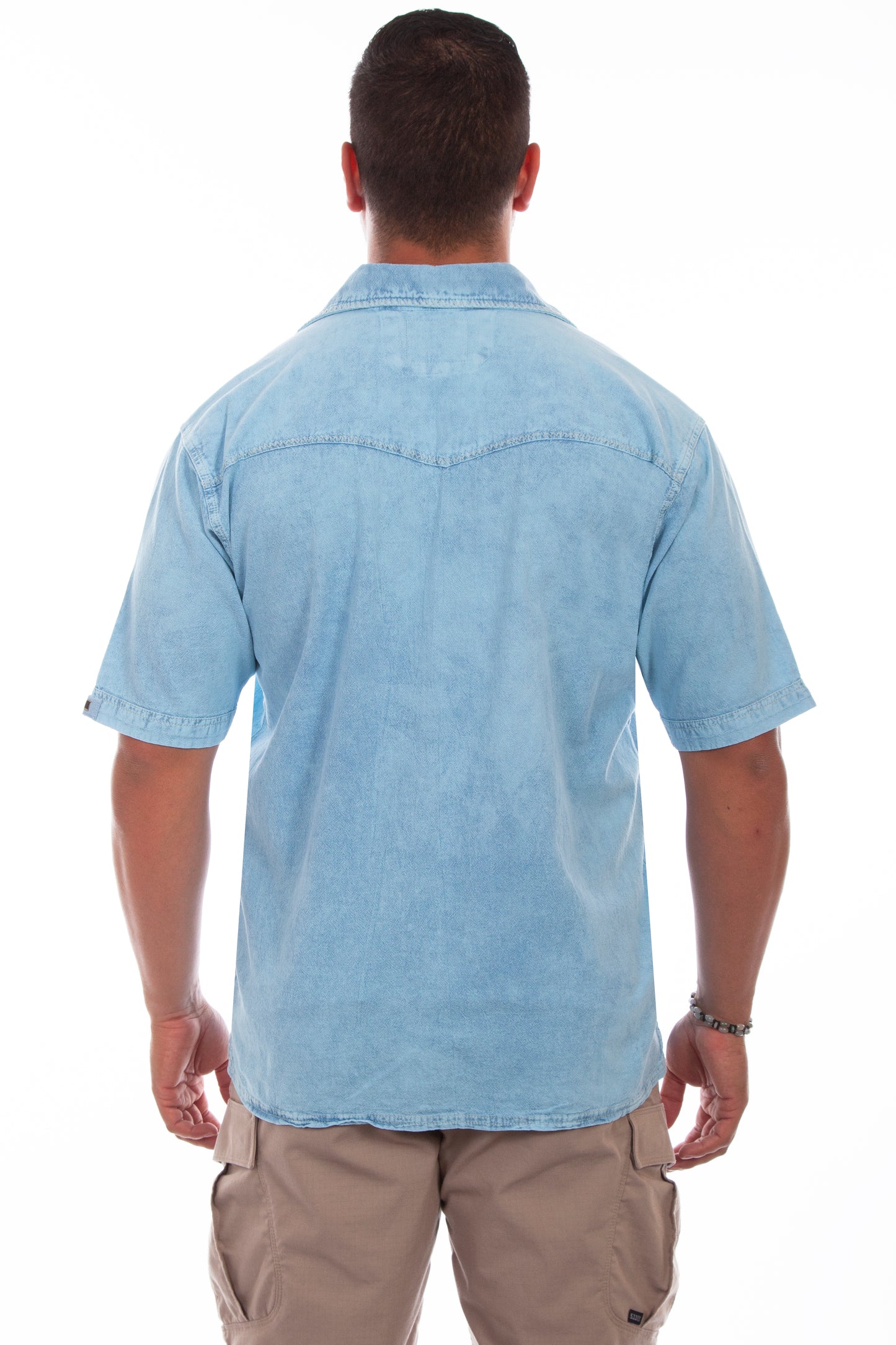 Scully Men's Cotton Palm Trees lt Shirt in Distressed Sky Blue
