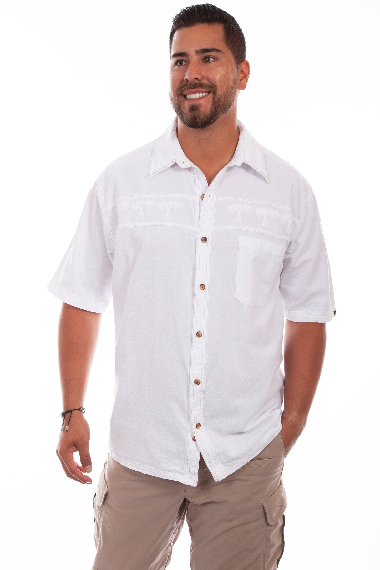 Scully Western Men's Embroidered Palm Tree Shirt in White