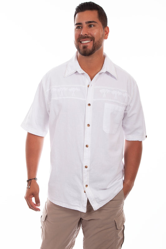 Scully Western Men's Embroidered Palm Tree Shirt in White