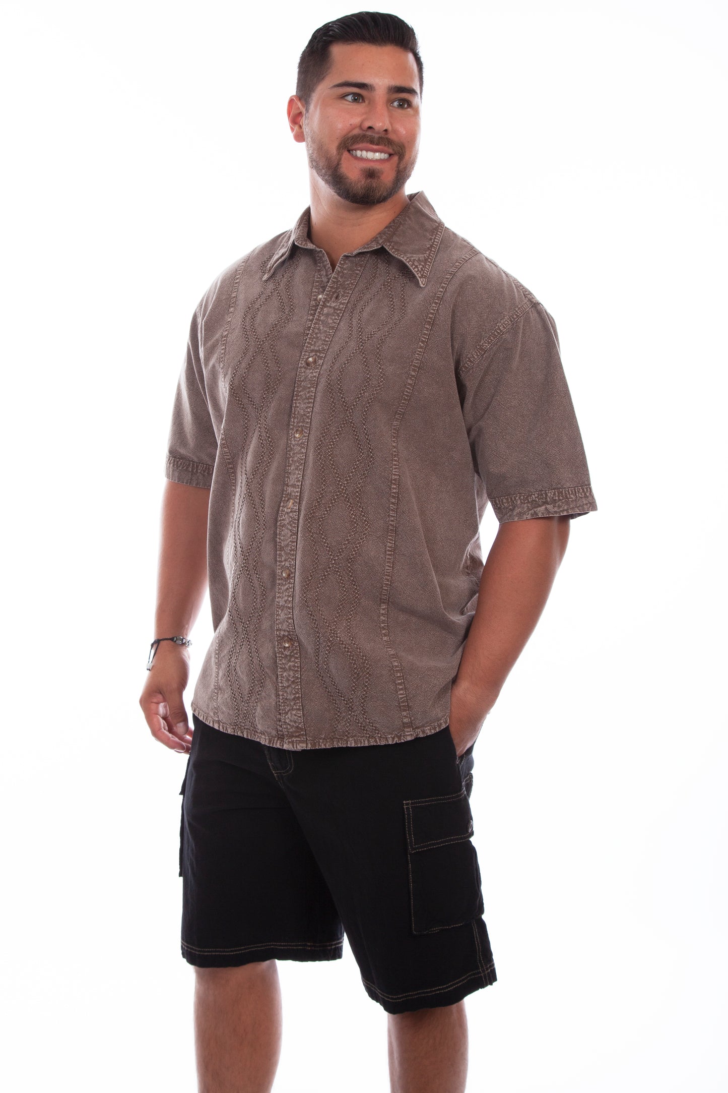 Scully Western Men's Embroidered Shirt in Distressed Latte