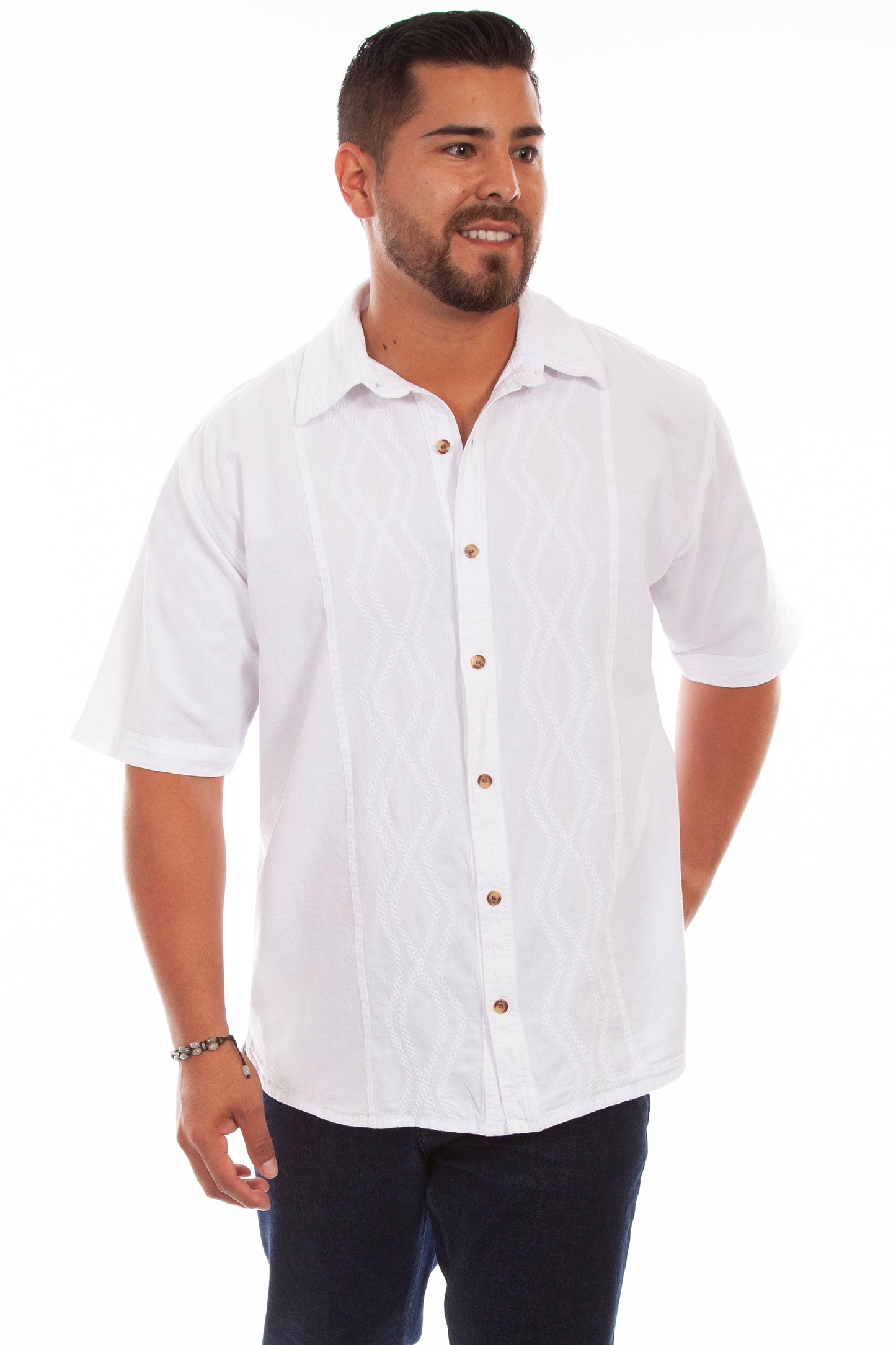 Scully Western Men's Short Sleeve Embroidered Shirt in White