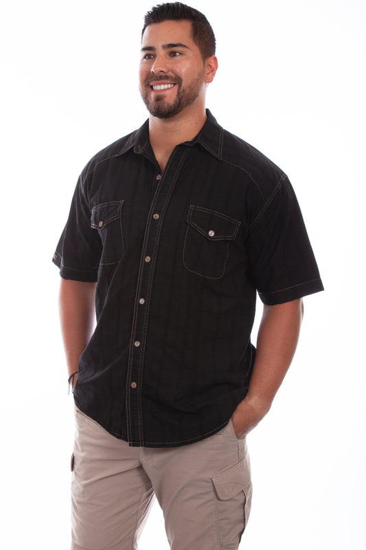 Scully Western Men's Short Sleeve Embroidered Shirt in Black