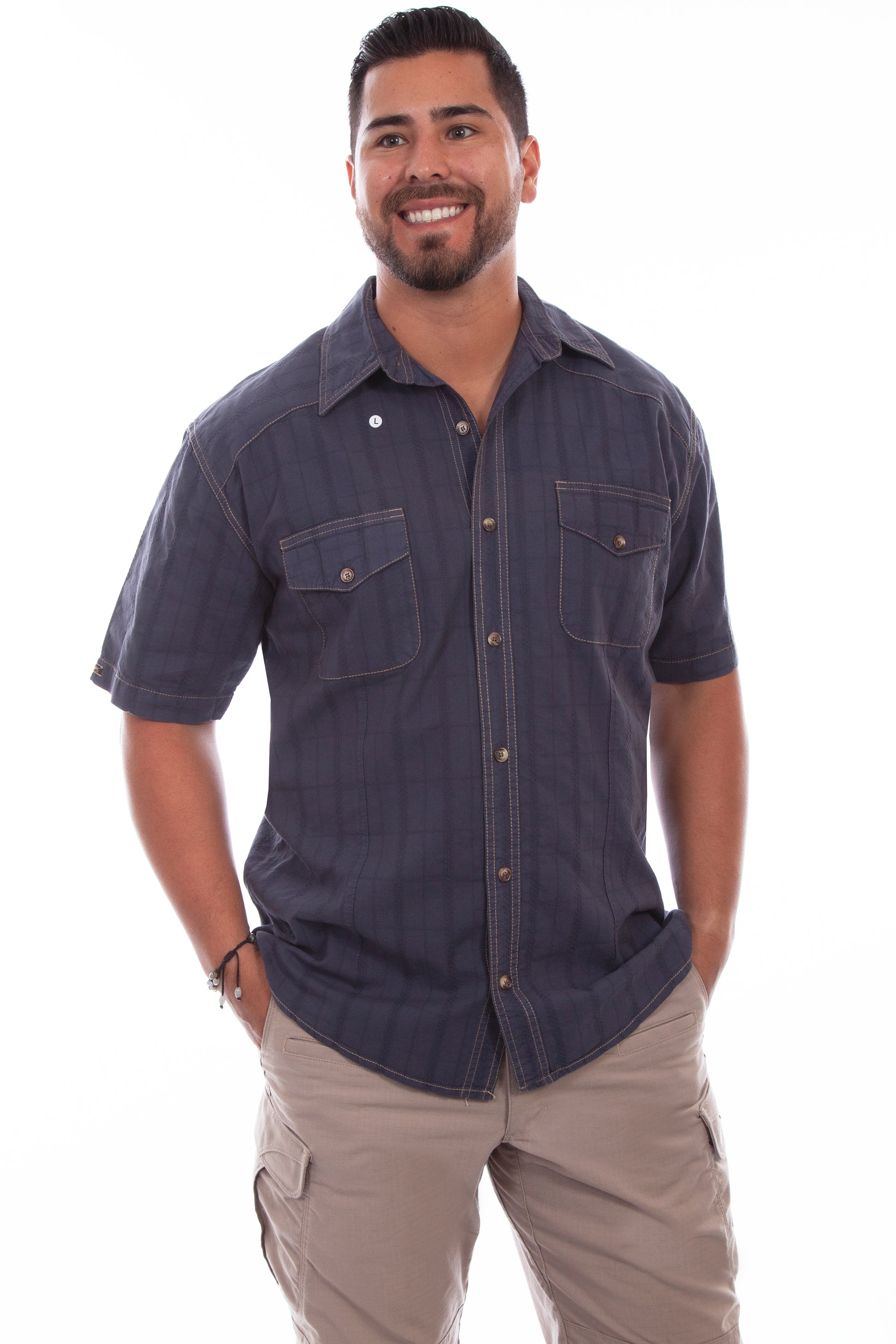Scully Western Men's Short Sleeve Beachwood Shirt in Vallarta Blue