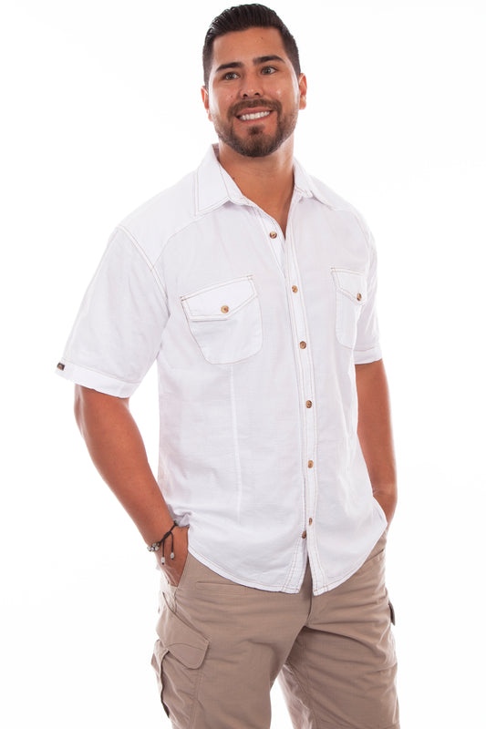 Scully Western Men's Short Sleeve Beachwood Shirt in White