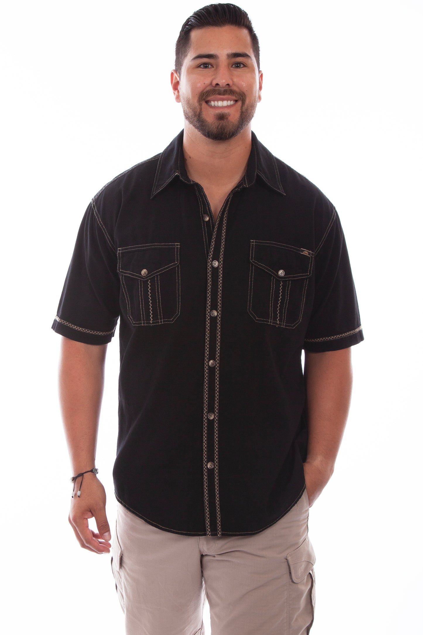 Scully Western Men's Short Sleeve Voyager Shirt in Black