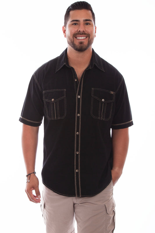 Scully Western Men's Short Sleeve Voyager Shirt in Black