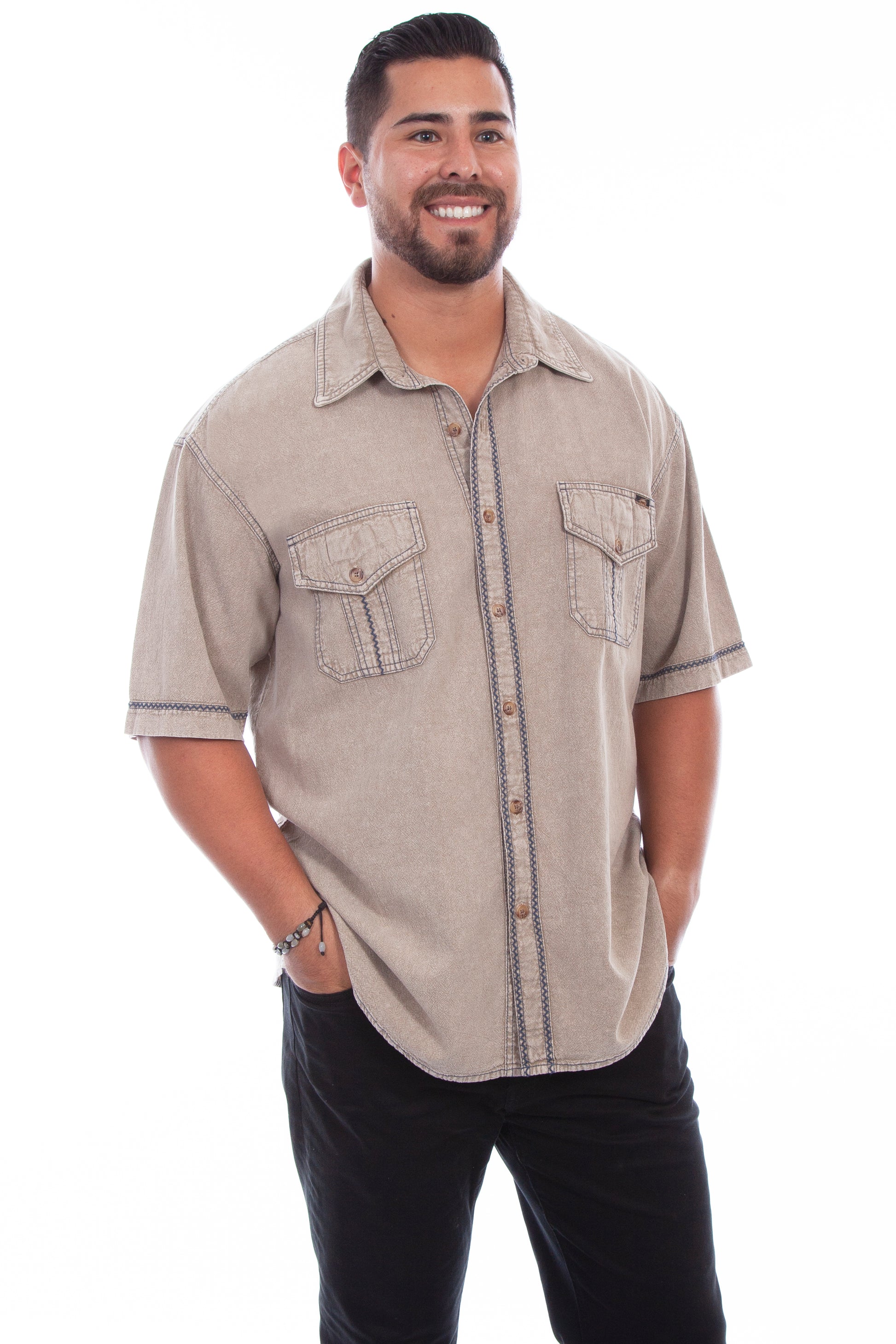 Scully Western Men's Short Sleeve Voyager Shirt in Stone