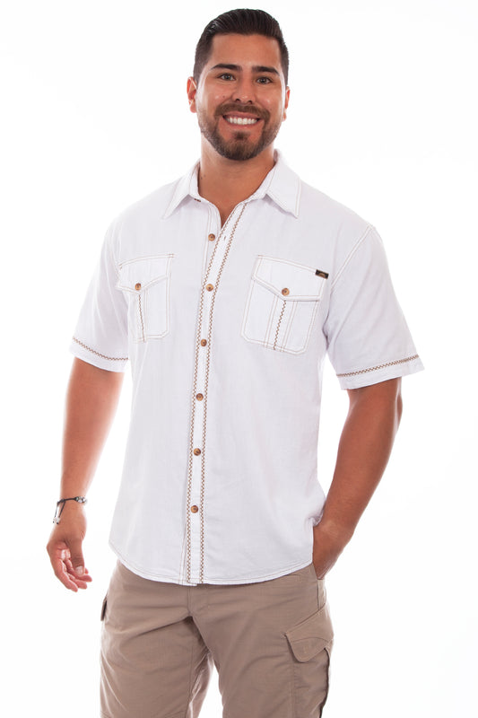 Scully Western Men's Short Sleeve Voyager Shirt in White