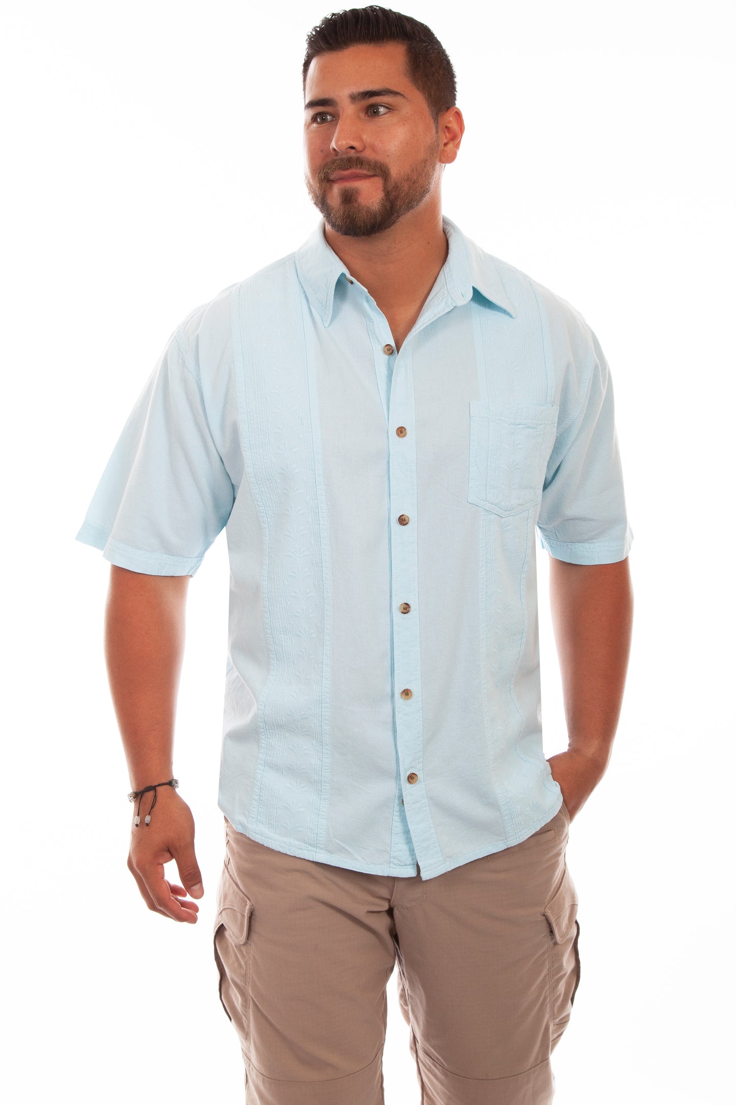 Scully Men's Short Sleeve Calypso Shirt in Aqua Sky