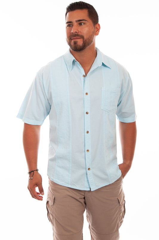 Scully Men's Short Sleeve Calypso Shirt in Aqua Sky