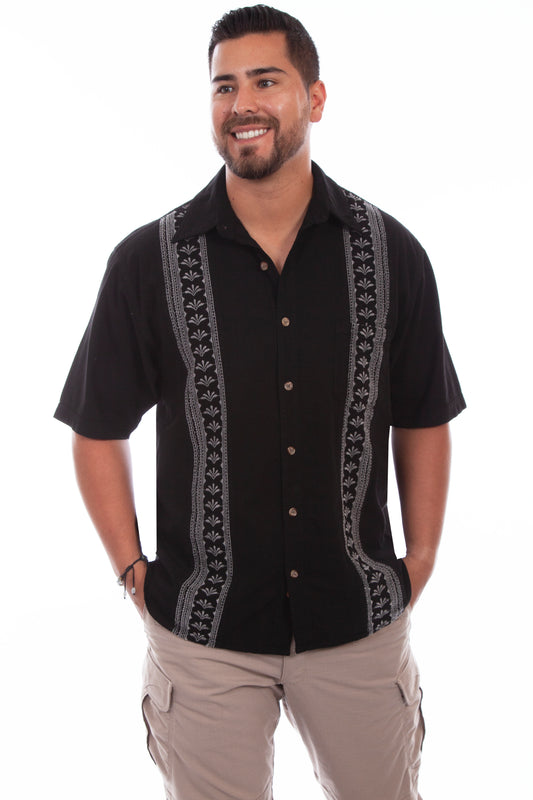Scully Western Men's Short Sleeve Calypso Shirt in Black and Tan