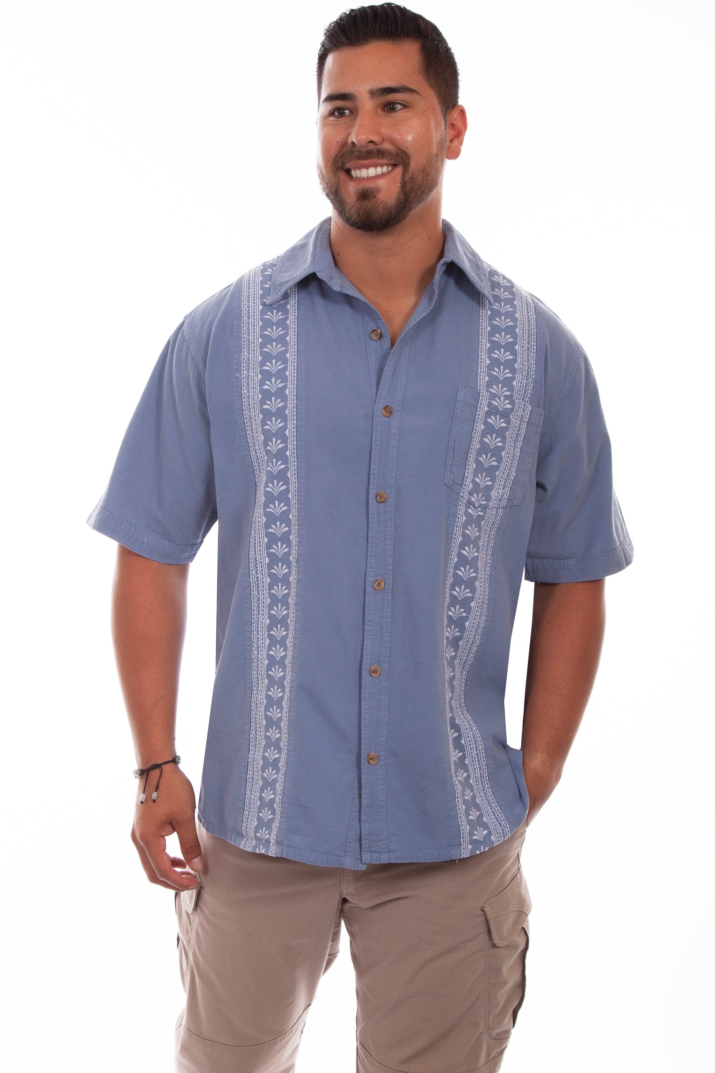 Scully Western Men's Short Sleeve Calypso Shirt in Citadel Blue and White
