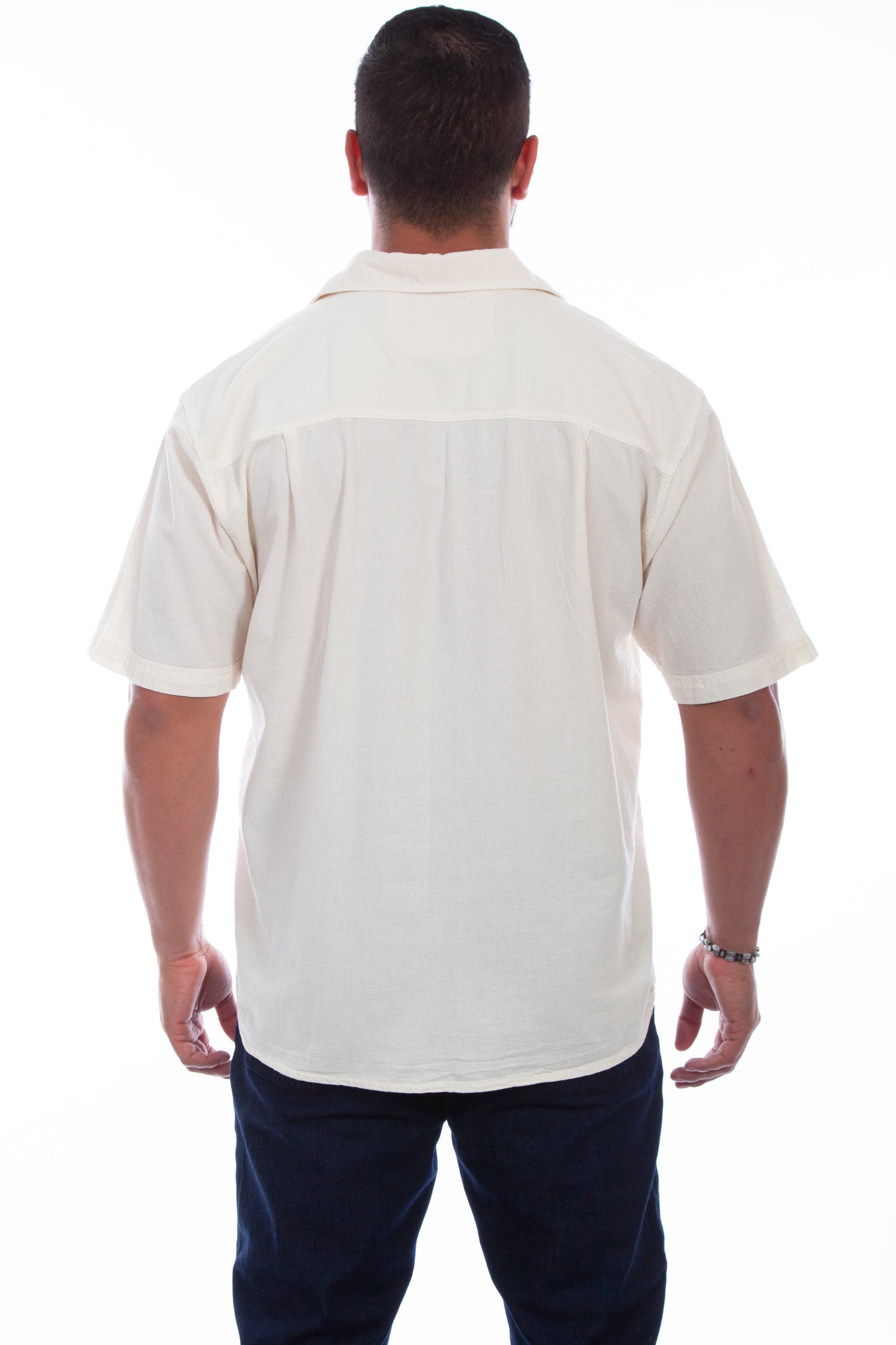 Scully Men's Short Sleeve Calypso Shirt in Ivory Distressed