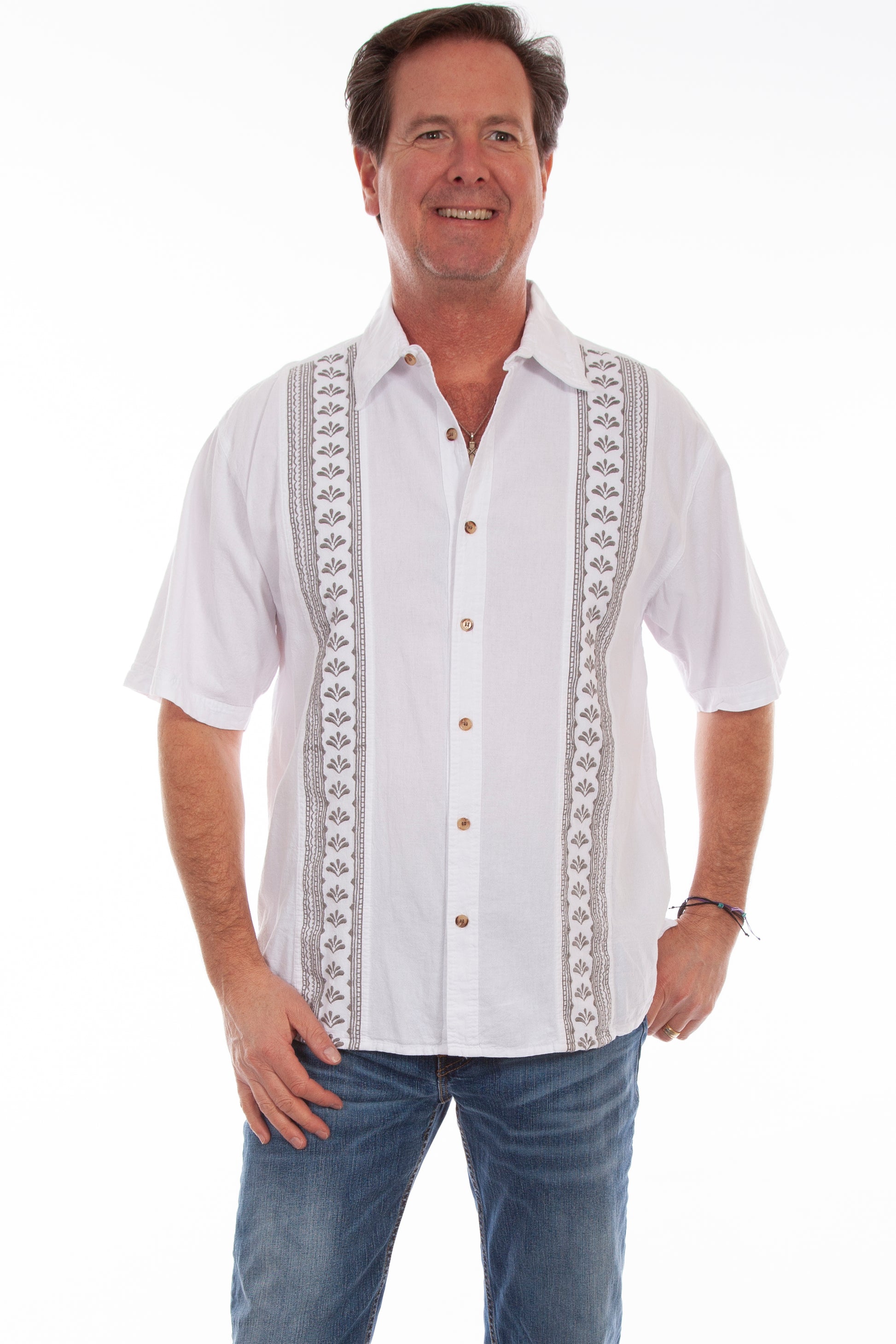 Scully Men's Short Sleeve Gray Shirt in White With Grey Calypso
