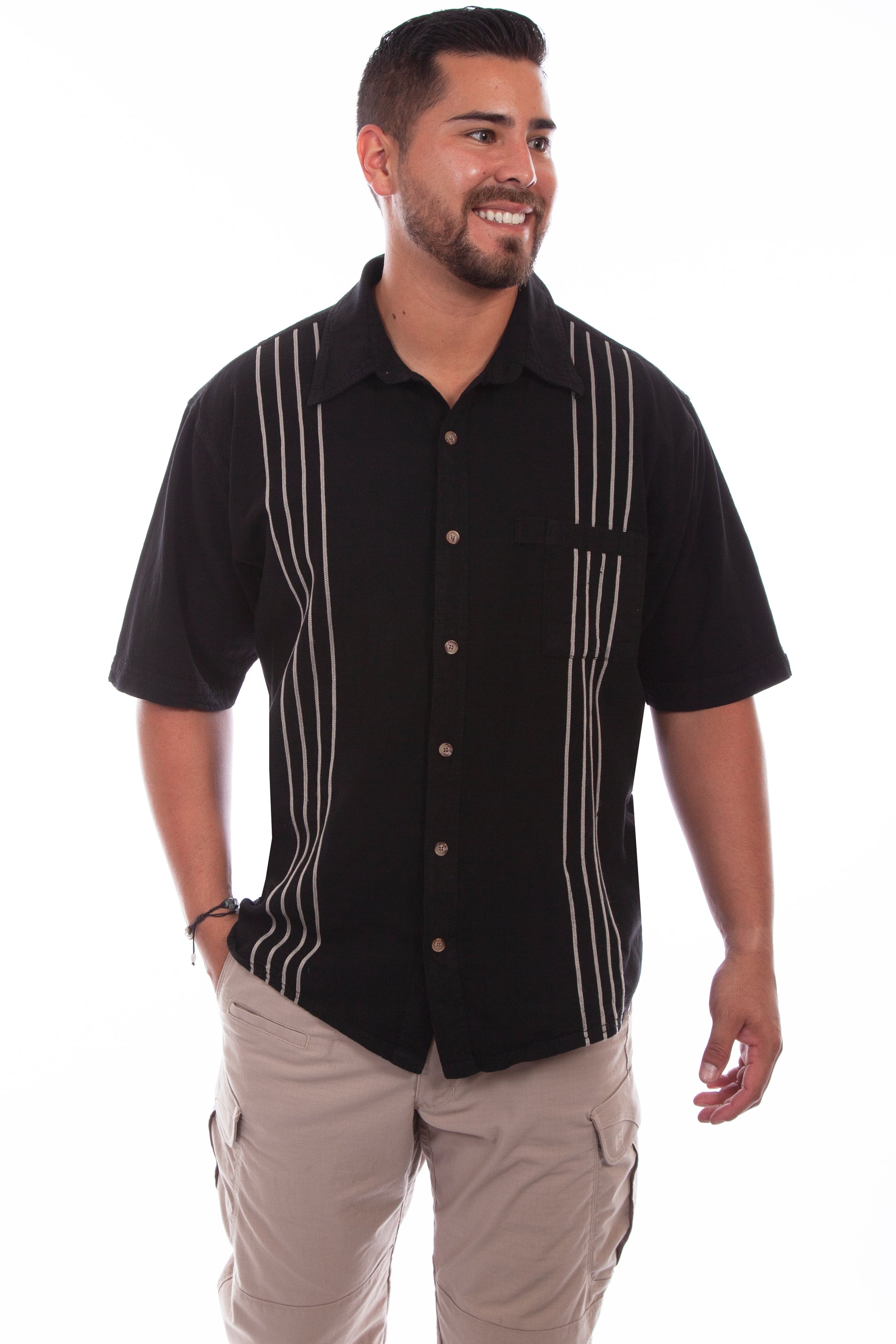 Scully Western Men's Short Sleeve Stripe Button Shirt in Black