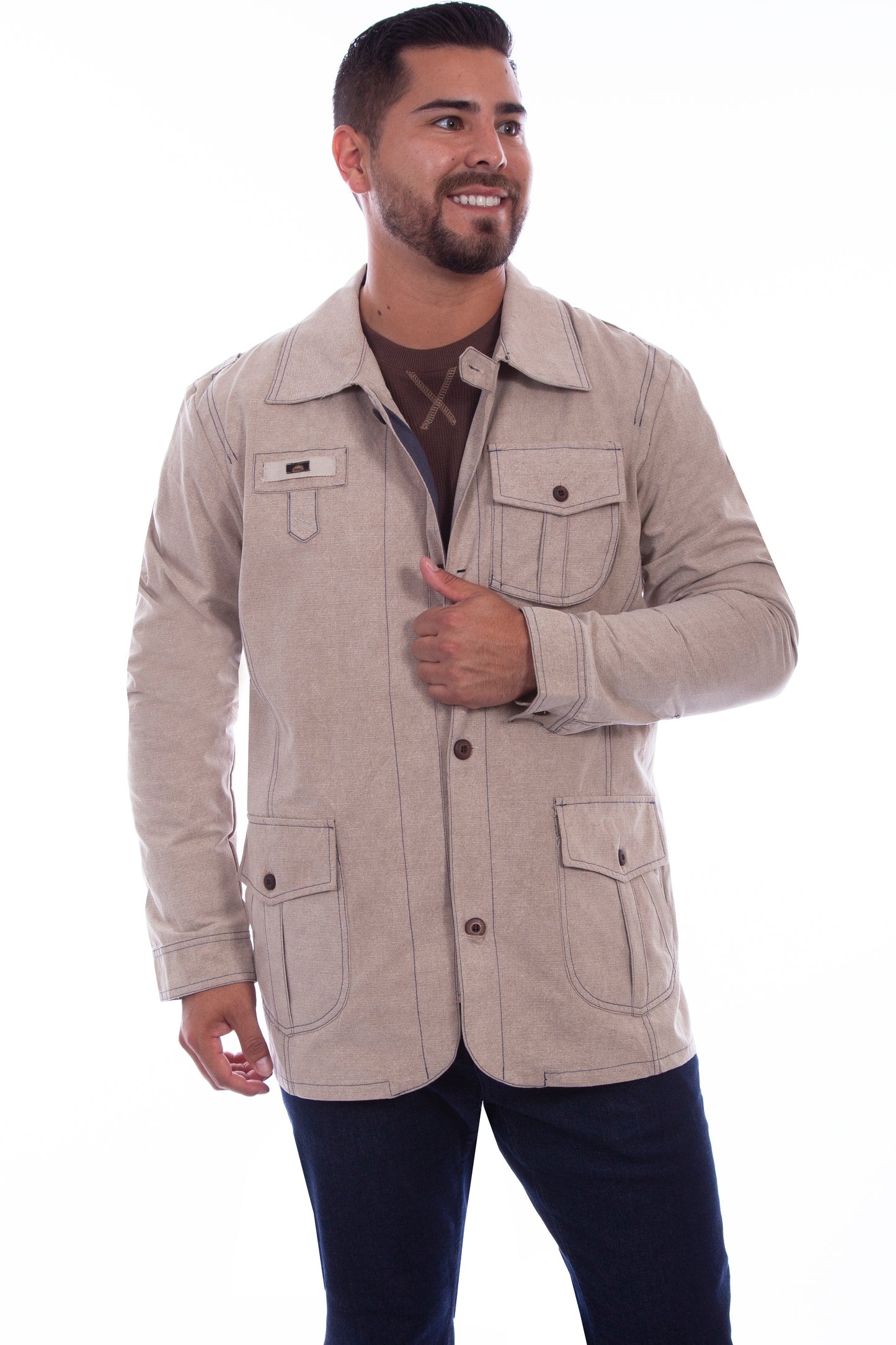 Scully Western Men's Departure Button Cotton Jacket in Stone