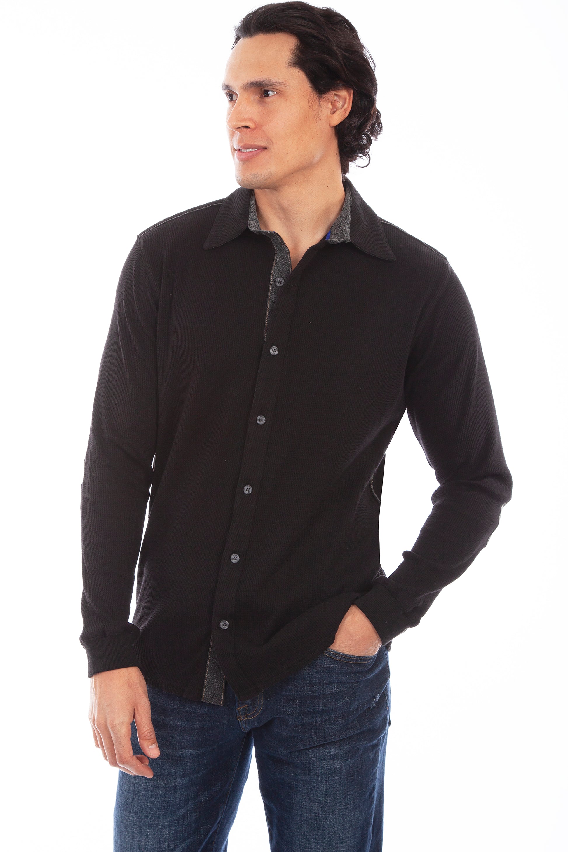 Scully Western Men's Thermal Knit Button Shirt in Black