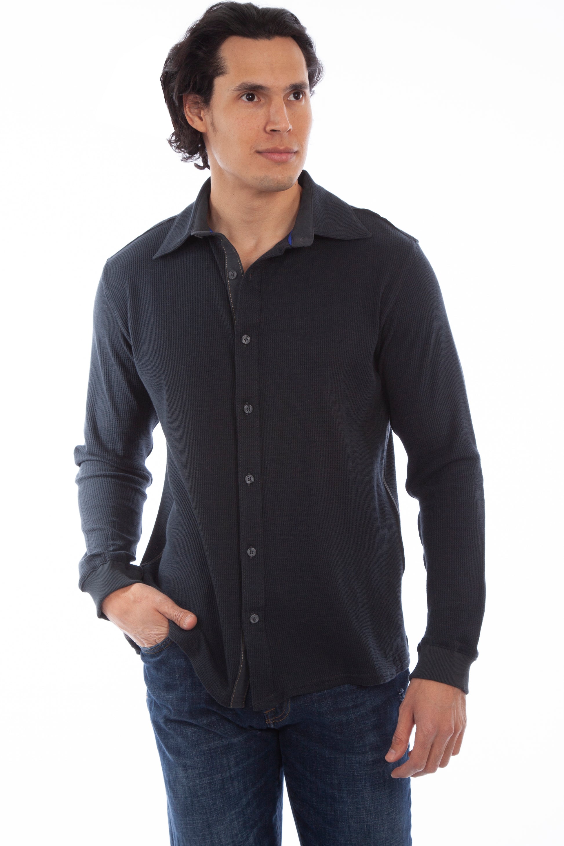 Scully Western Men's Thermal Knit Button Shirt in Gun Metal