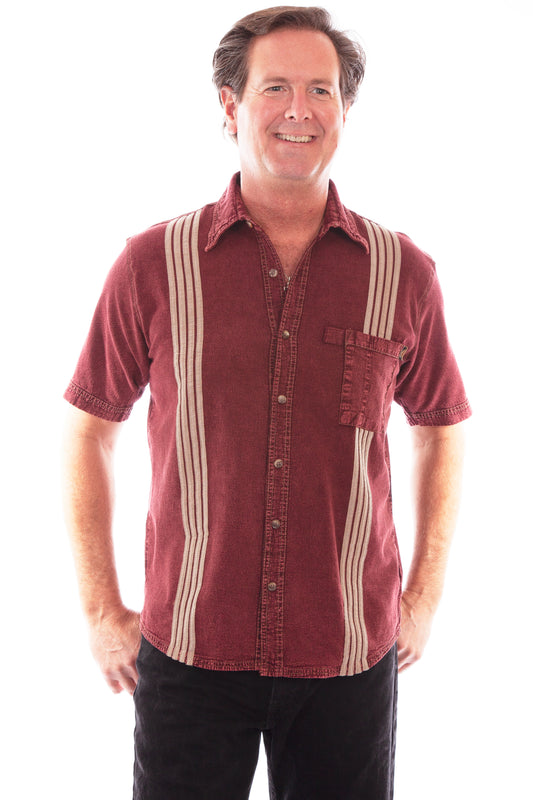 Scully Western Men's Button Stripe Shirt in Burgundy