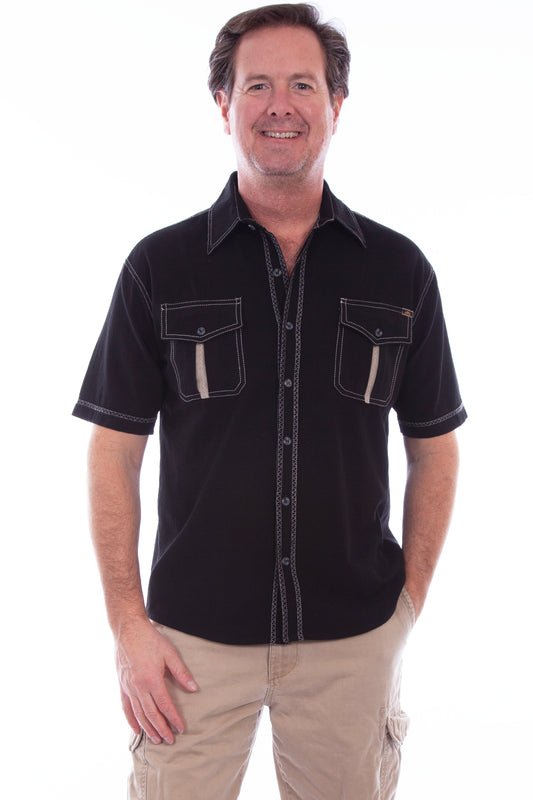Scully Western Men's Ridgeline Button Front Shirt in Black