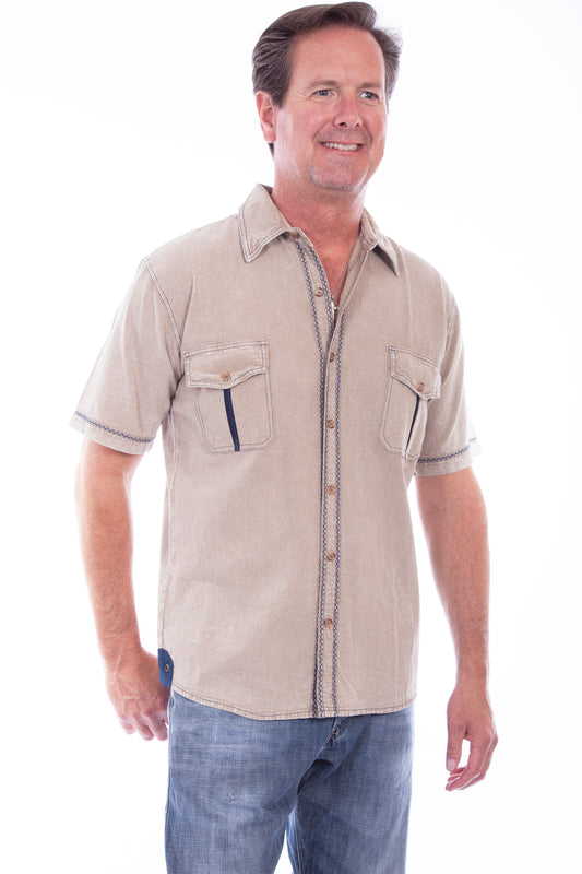 Scully Western Men's Ridgeline Button Front Shirt in Stone