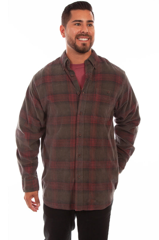 Scully Western Men's Corduroy Plaid Shirt in Vintage Green