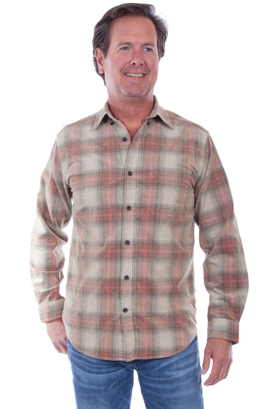 Scully Western Men's Plaid Corduroy Button Shirt in Vintage Light Red